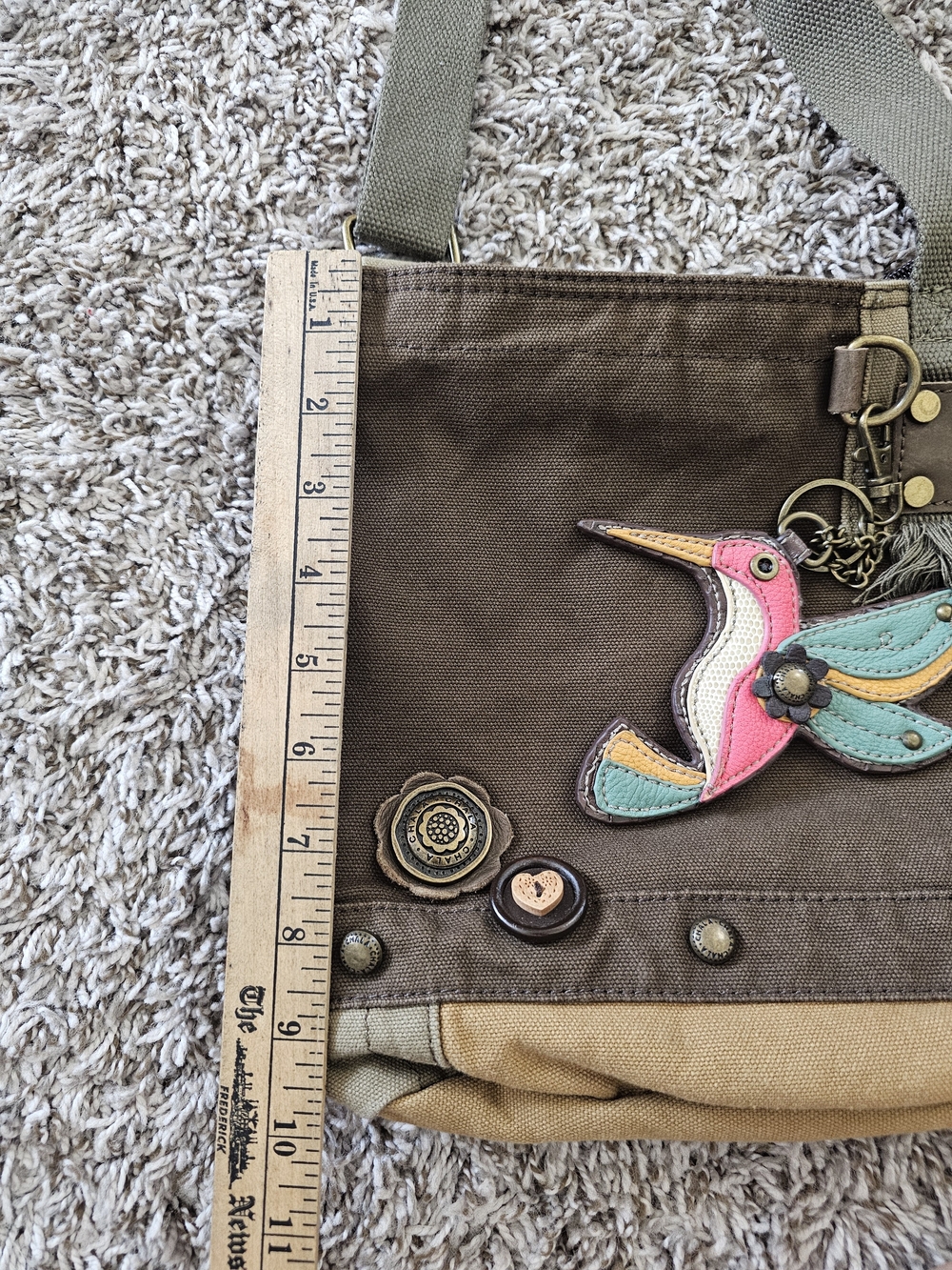 Chala Canvas Crossbody Bag with Pink & Teal Hummingbird Charm - Picture 9 of 10